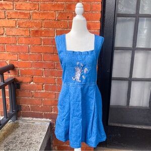 embroidered cat denim dress